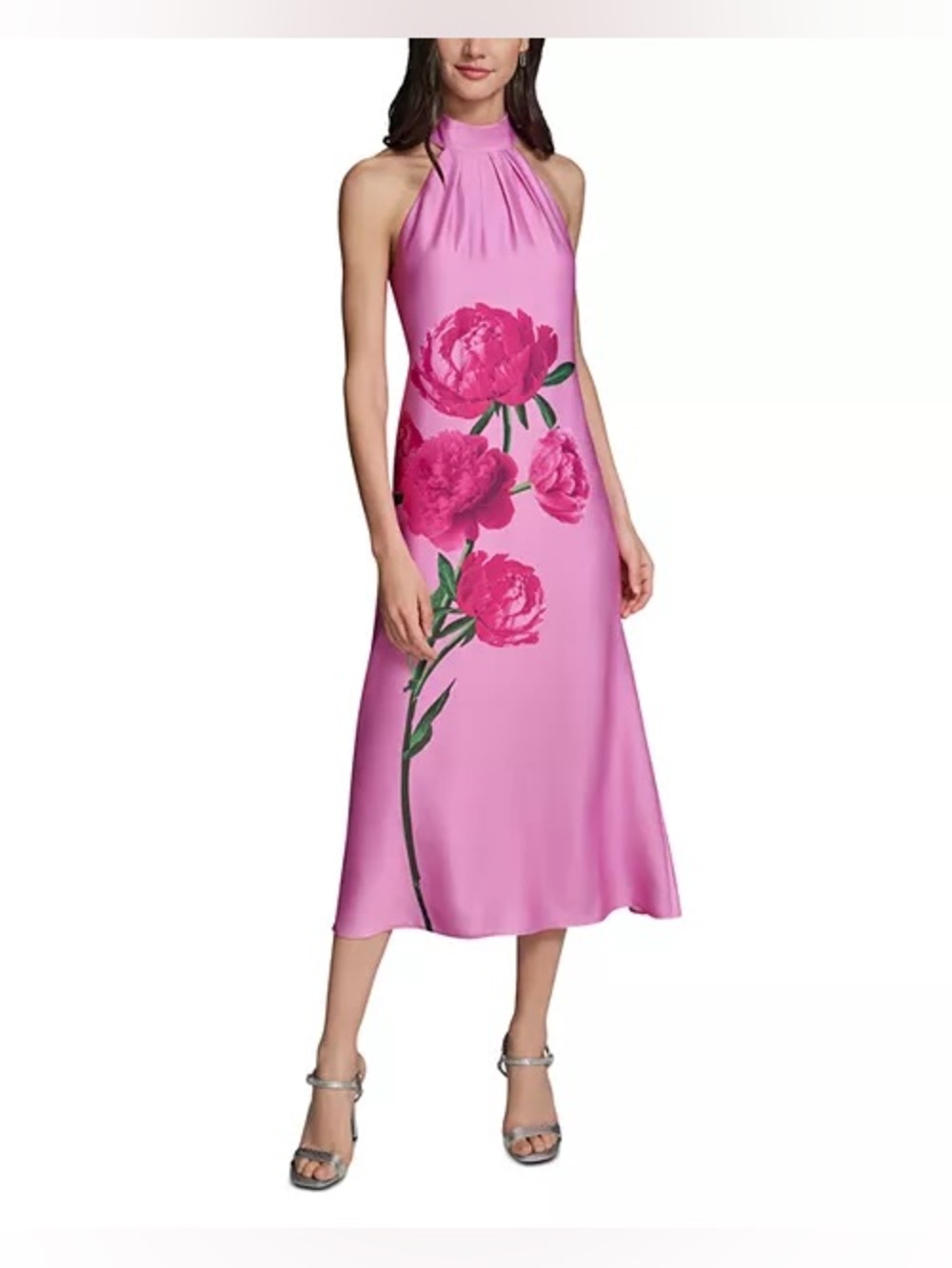 KARL LAGERFELD PARIS
Floral Print Satin Crepe Halter Midi Dress